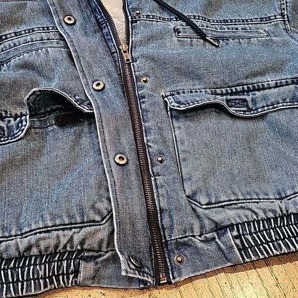 Denim hooded crop sherpa jacket size M NWT - Picture 5 of 13
